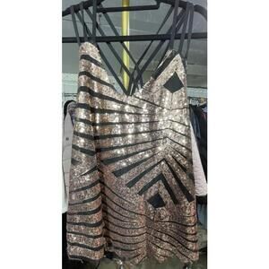 Women’s Large Lavish copper/black Sequin Top geometric pattern